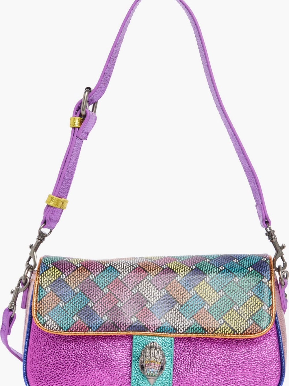 Kurt Geiger Purple Crossbody Bag with Multicolor Woven Flap Euc no flaws at all - Picture 3 of 8